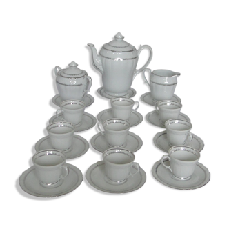 Porcelain coffee service limoges ulim 12 pieces silver decoration white background