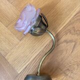 Set of chandelier and 2 wall lights in gold metal and glass roses