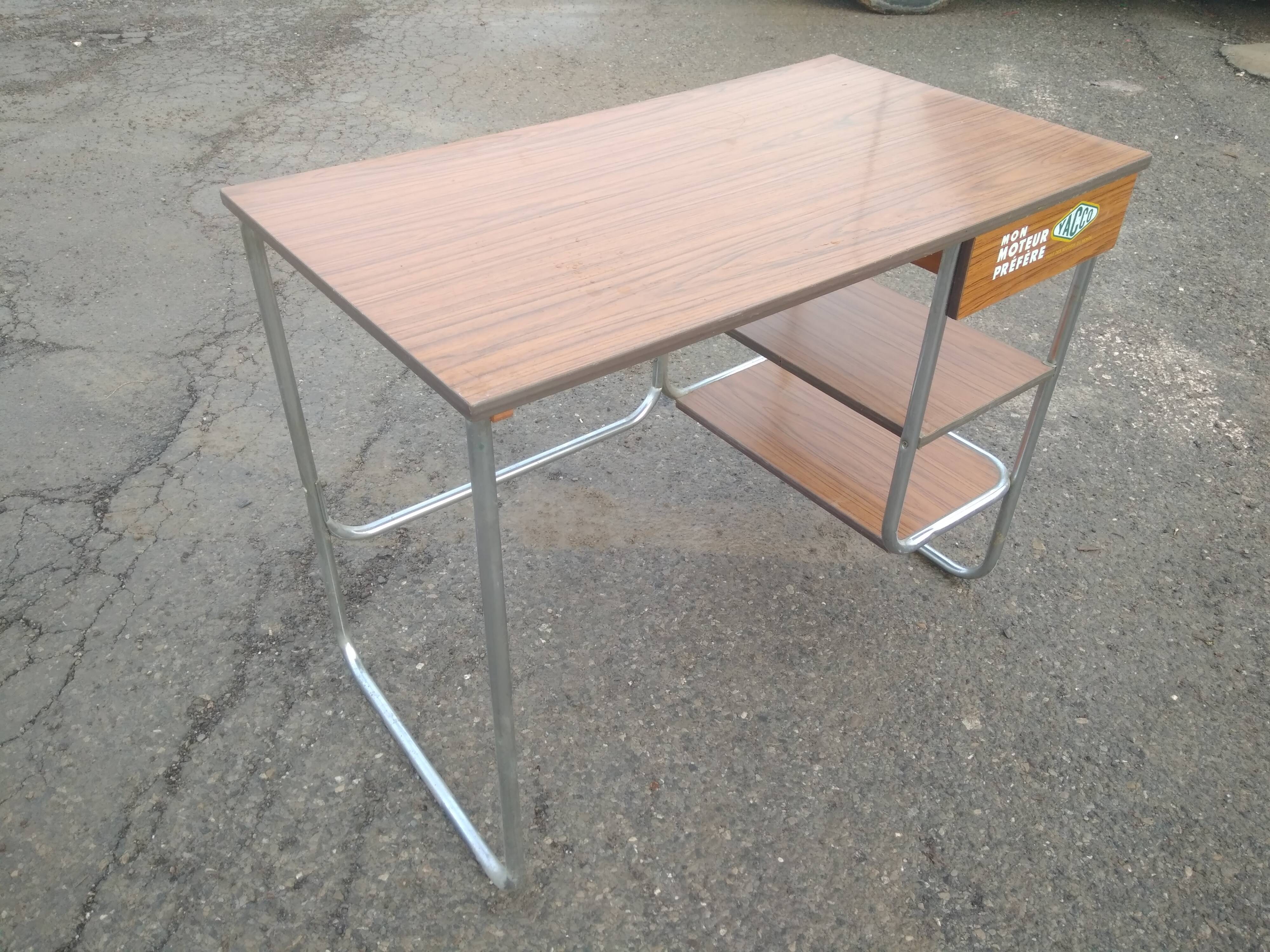 Modernist desk in Formica on tubular metal structure - 60s