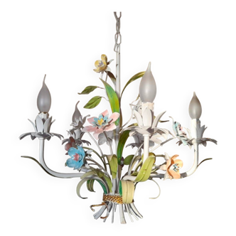 Vintage Toleware Chandelier with Floral Patterns, Italy from the 1960s