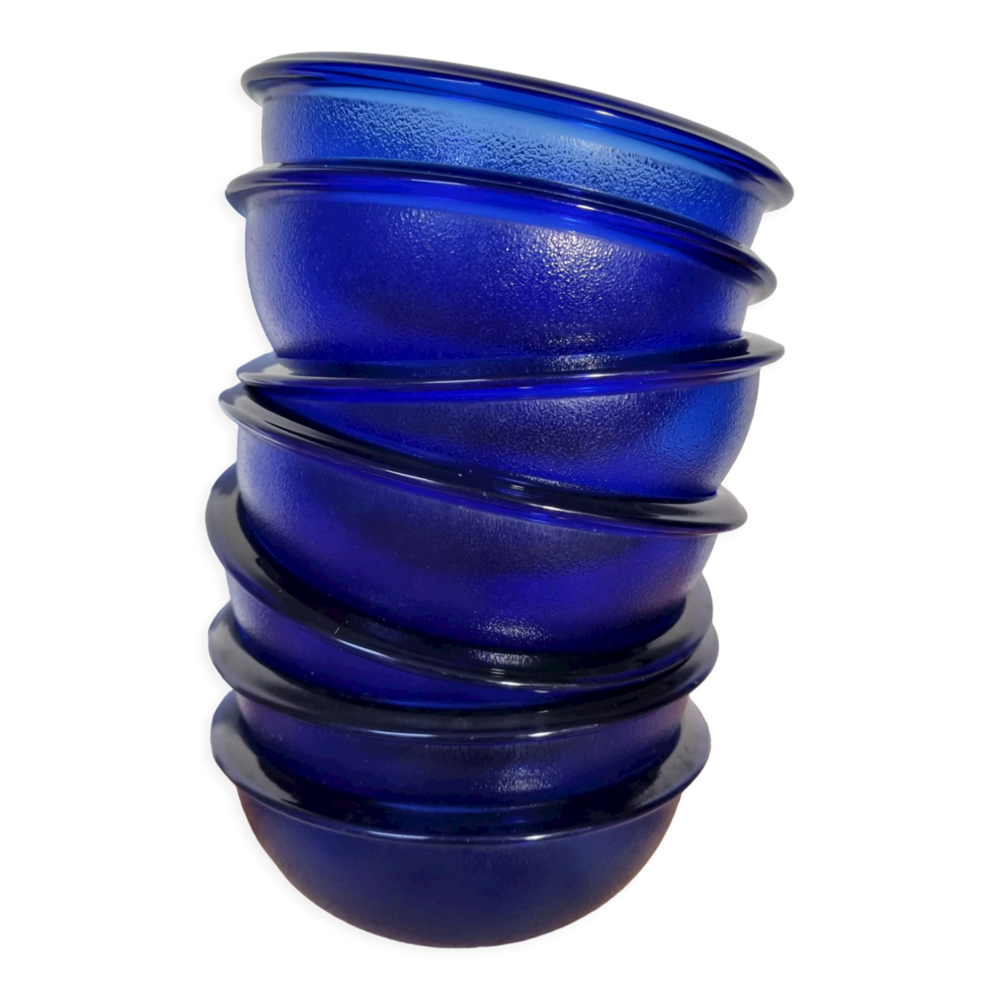 Set of eight ramekin bowls blue glass cups made in vintage France