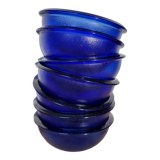Set of eight ramekin bowls blue glass cups made in vintage France