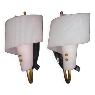 Pair of wall lights 1950 1960 Design Geru Leuchten Plexiglas and Brass