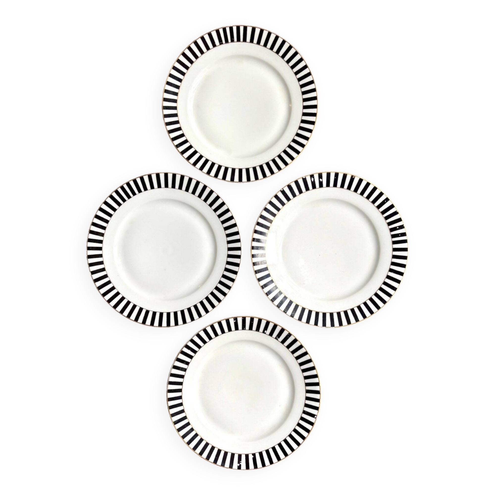4 dessert plates in white, black and gold Limoges porcelain