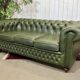 Chesterfield leather 3-seater sofa with mahogany legs - English craftsmanship