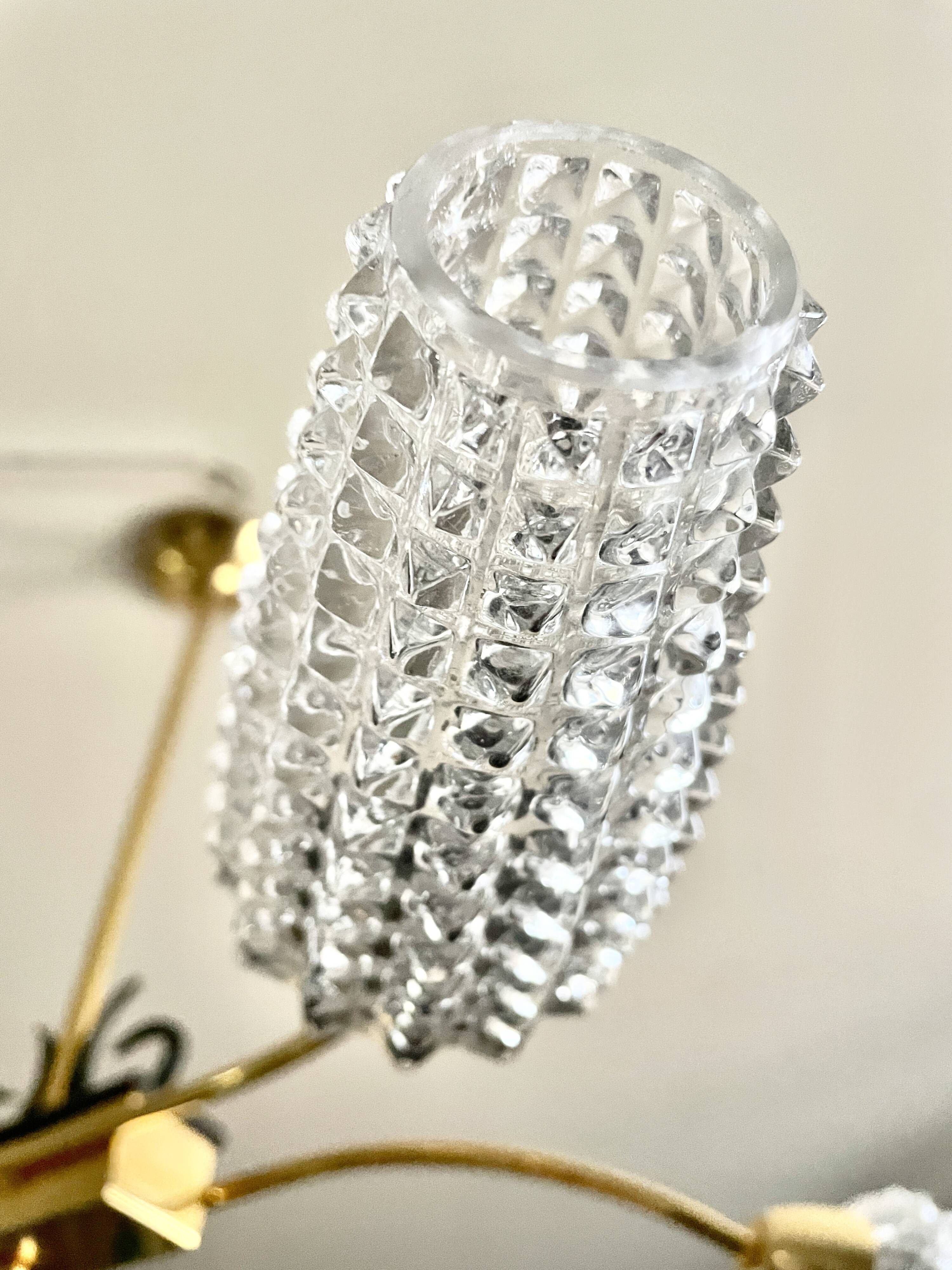 Lustre laiton doré à 4 tulipes Arlus 1950