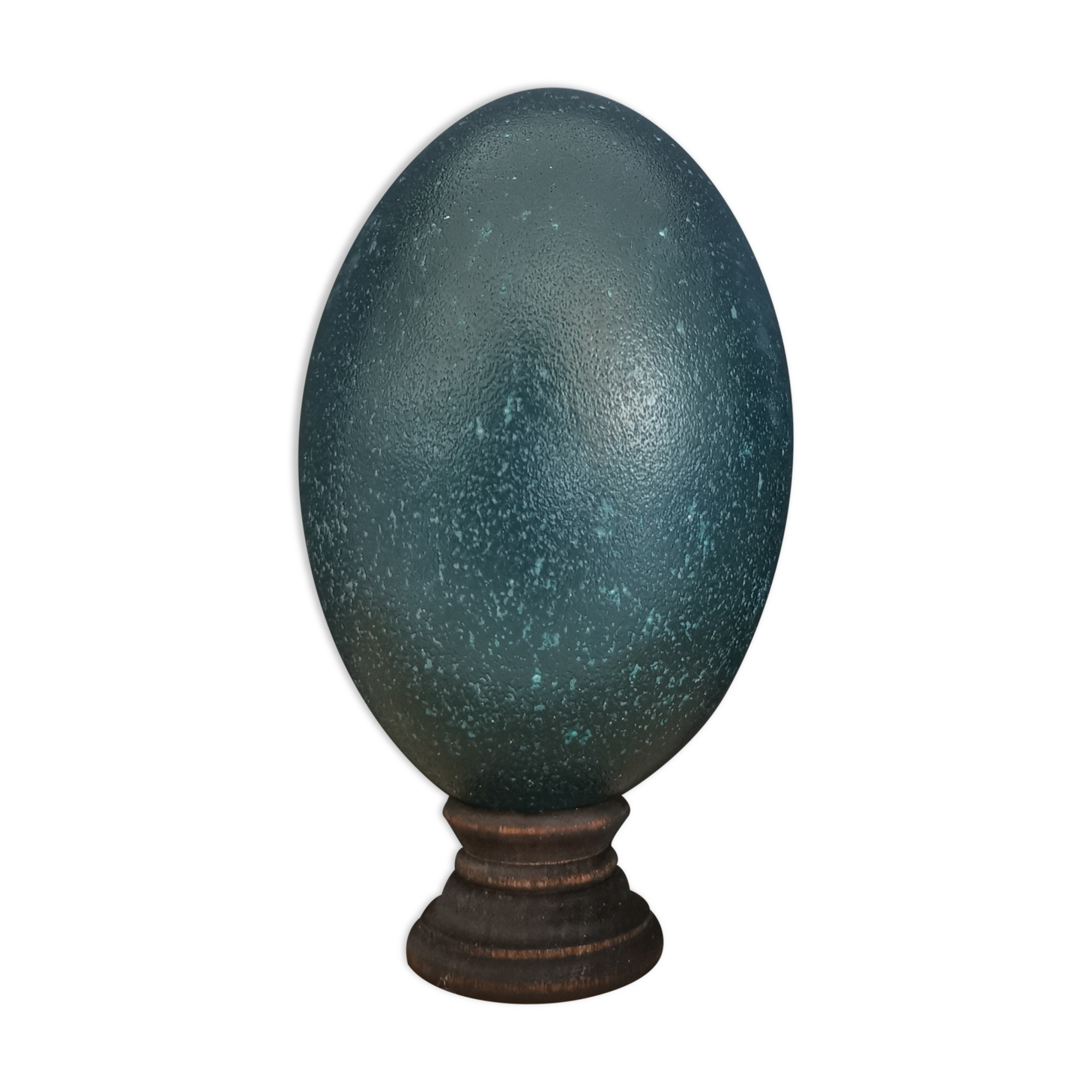 Emu egg naturally green / blue on dark wood bases