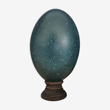 Emu egg naturally green / blue on dark wood bases