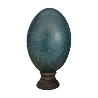 Oeuf d'émeu naturellement vert / bleu sur socles en bois foncé