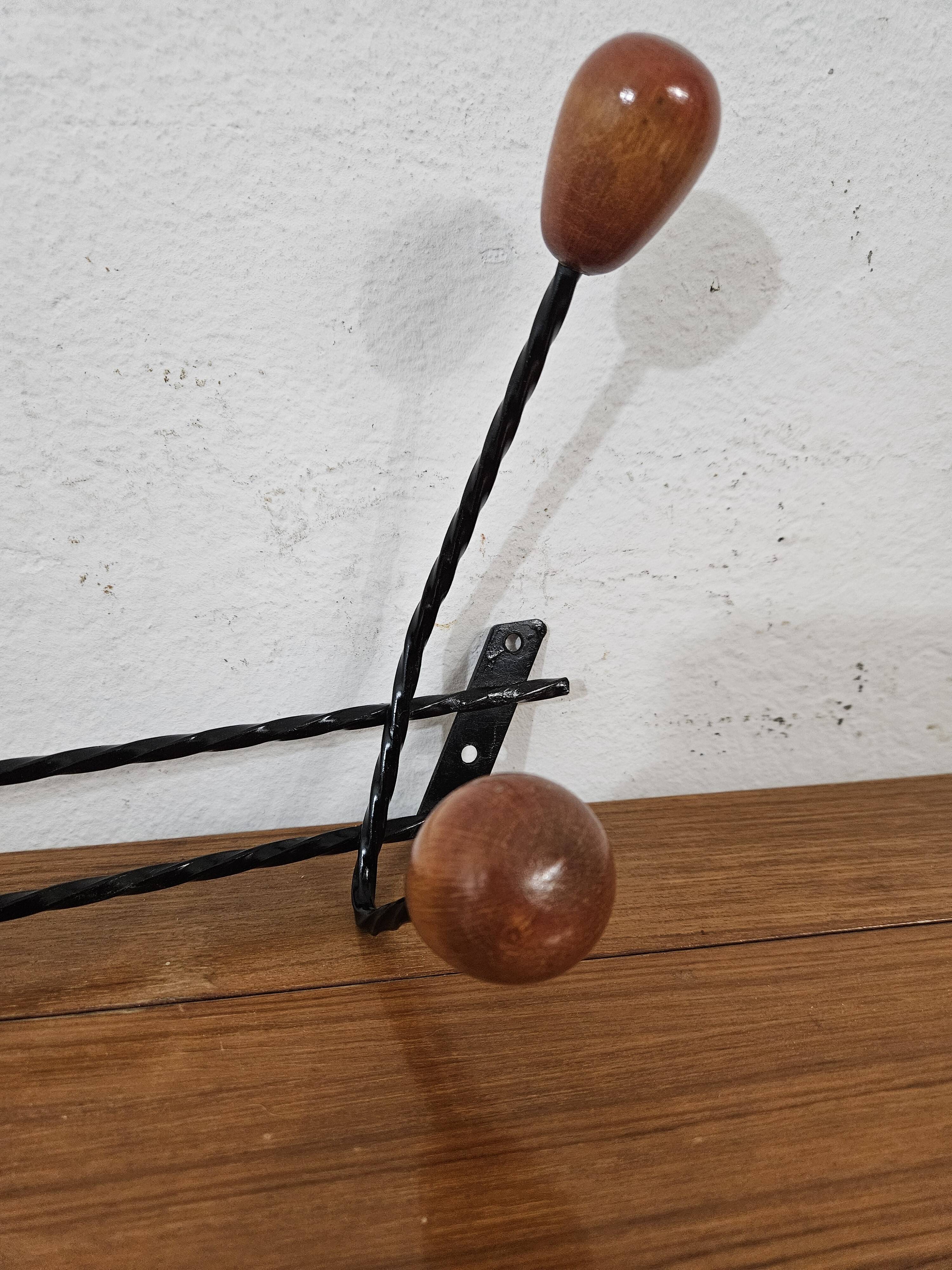Vintage wall coat rack - Varnished wooden coat rack