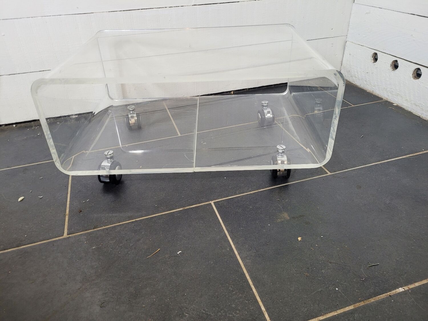 70s transparent plexiglass coffee table