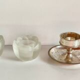 VINTAGE Glass and Silver Metal CANDLE HOLDERS