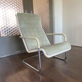 Vintage modernist chromed tubular steel, rattan & leather easy chair
