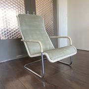 Vintage modernist chromed tubular steel, rattan & leather easy chair