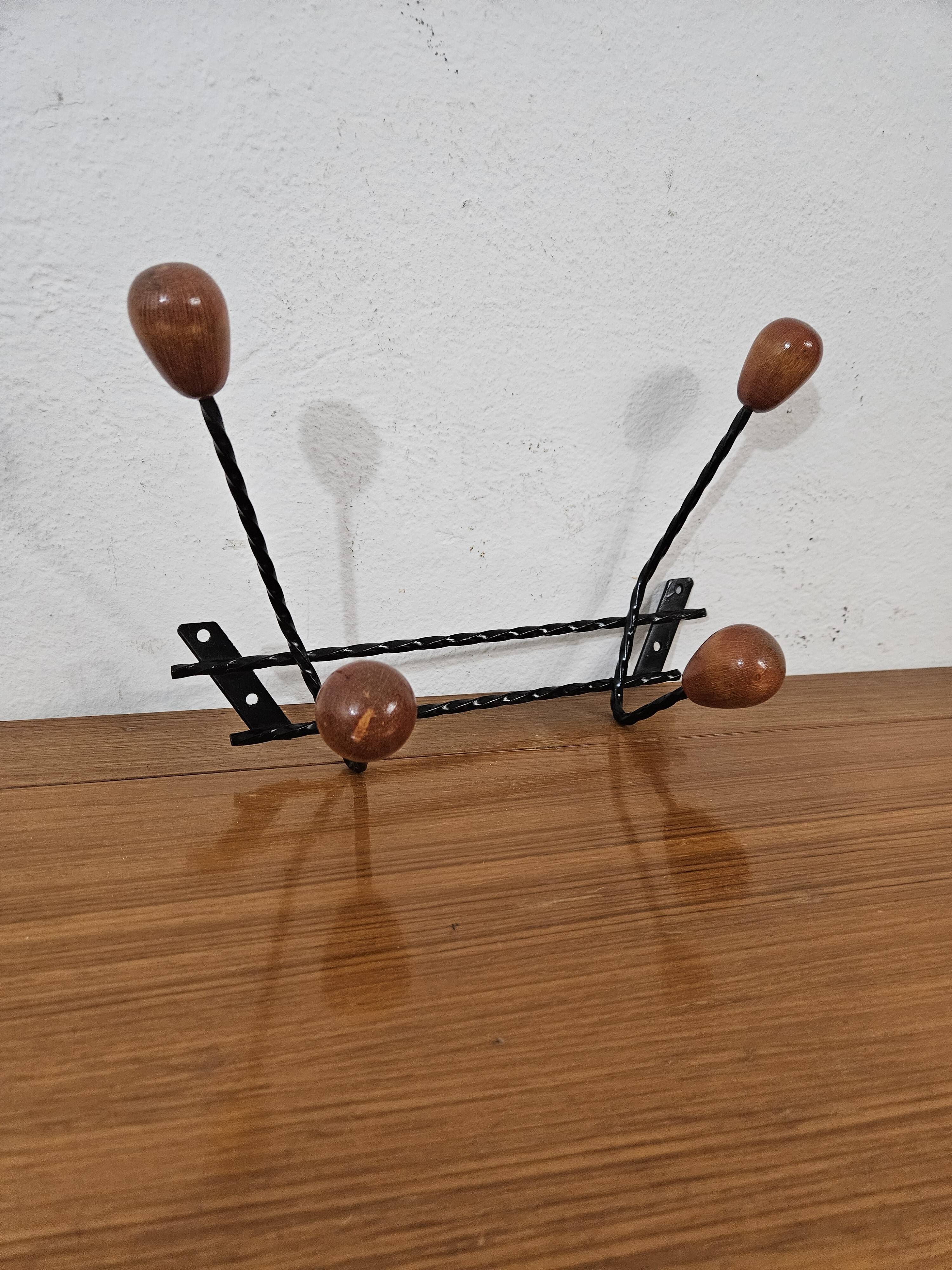 Vintage wall coat rack - Varnished wooden coat rack