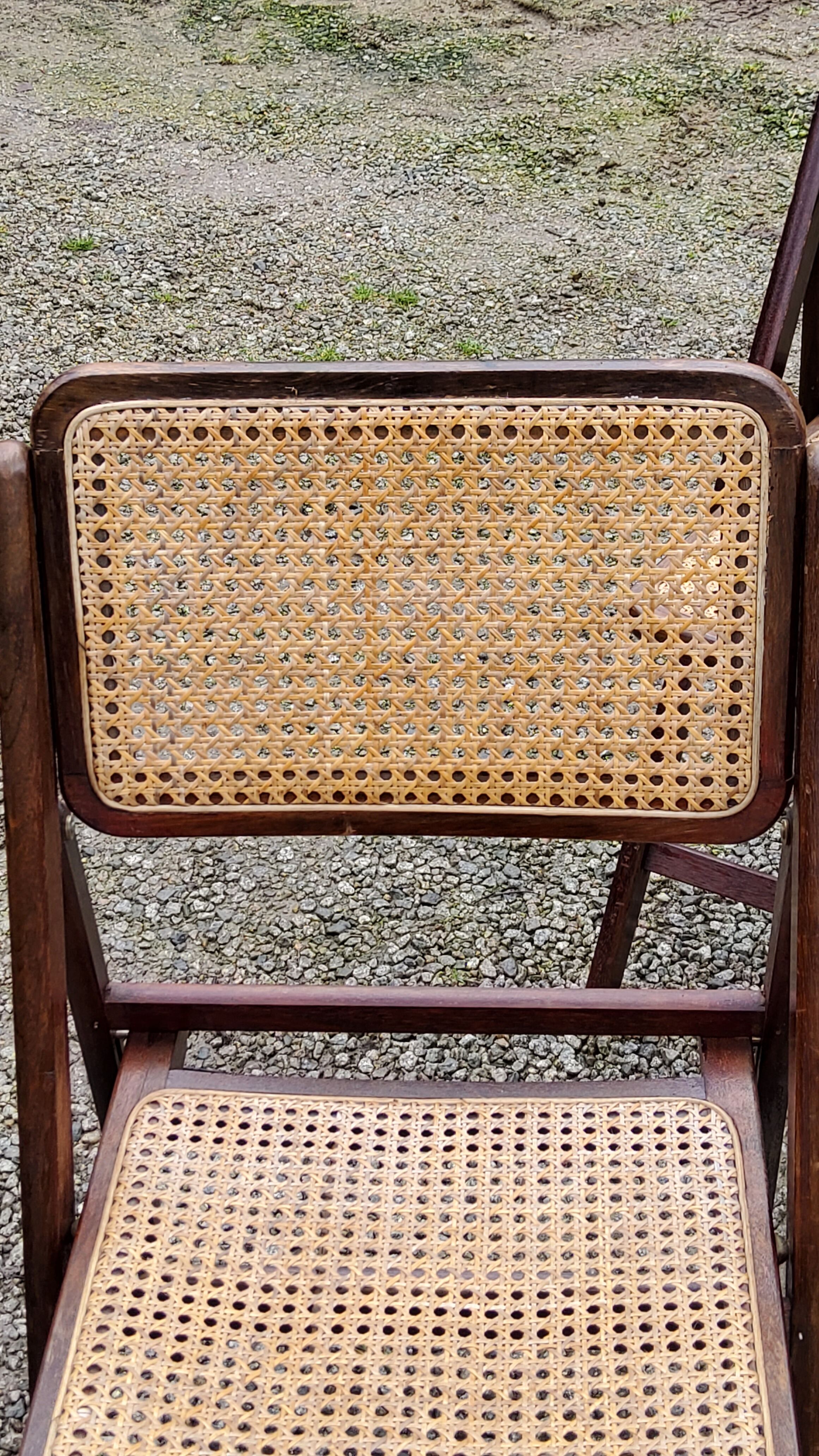 Set of 4 folding chairs wood and canning of the 70s