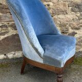 Toad armchair, blue velvet, vintage, 1950s