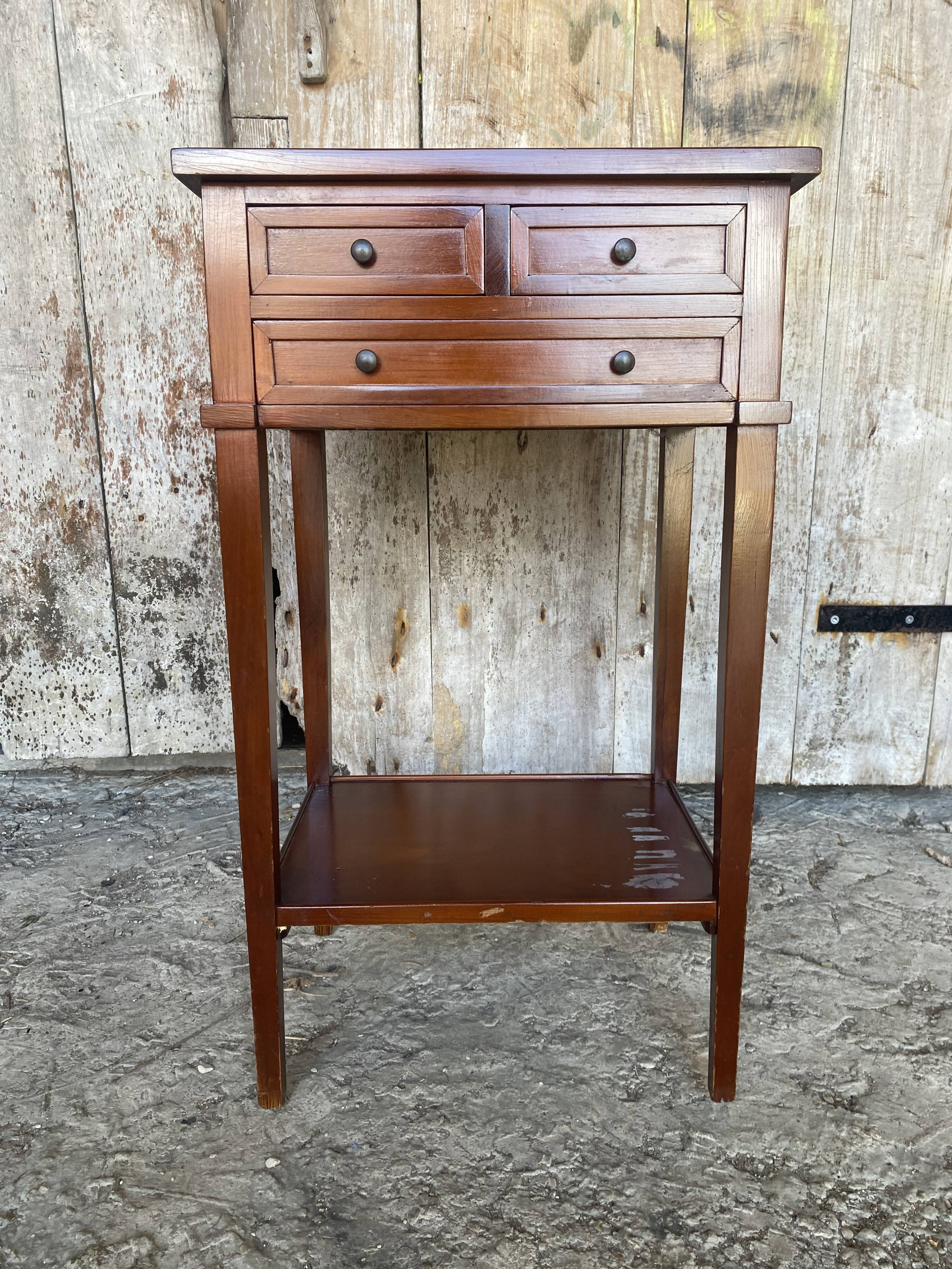 Antique Nightstand Entry Table Cherry Wood 3 Drawers Vintage #D995