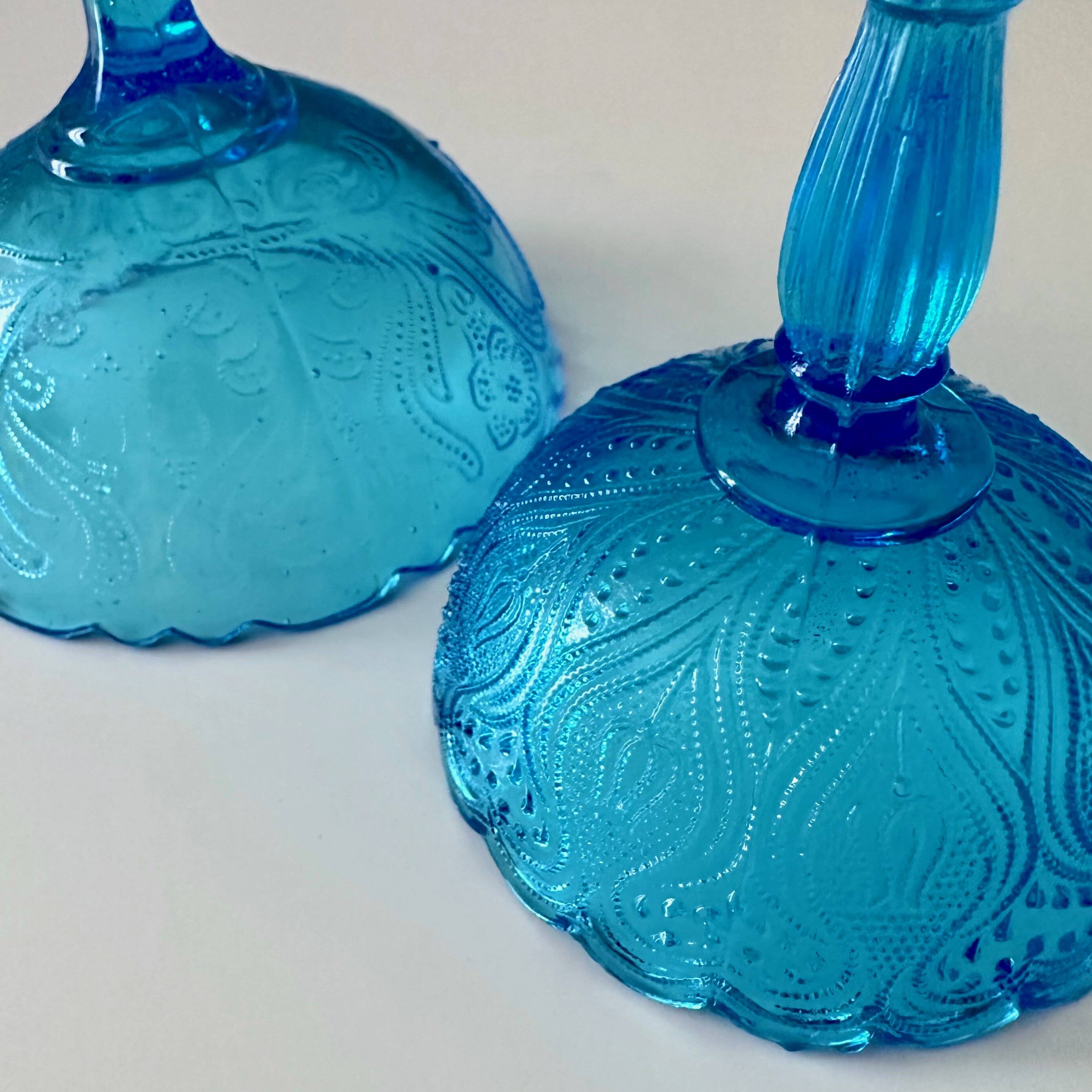 Art Deco pressed glass collection, sugar bowls turquoise
