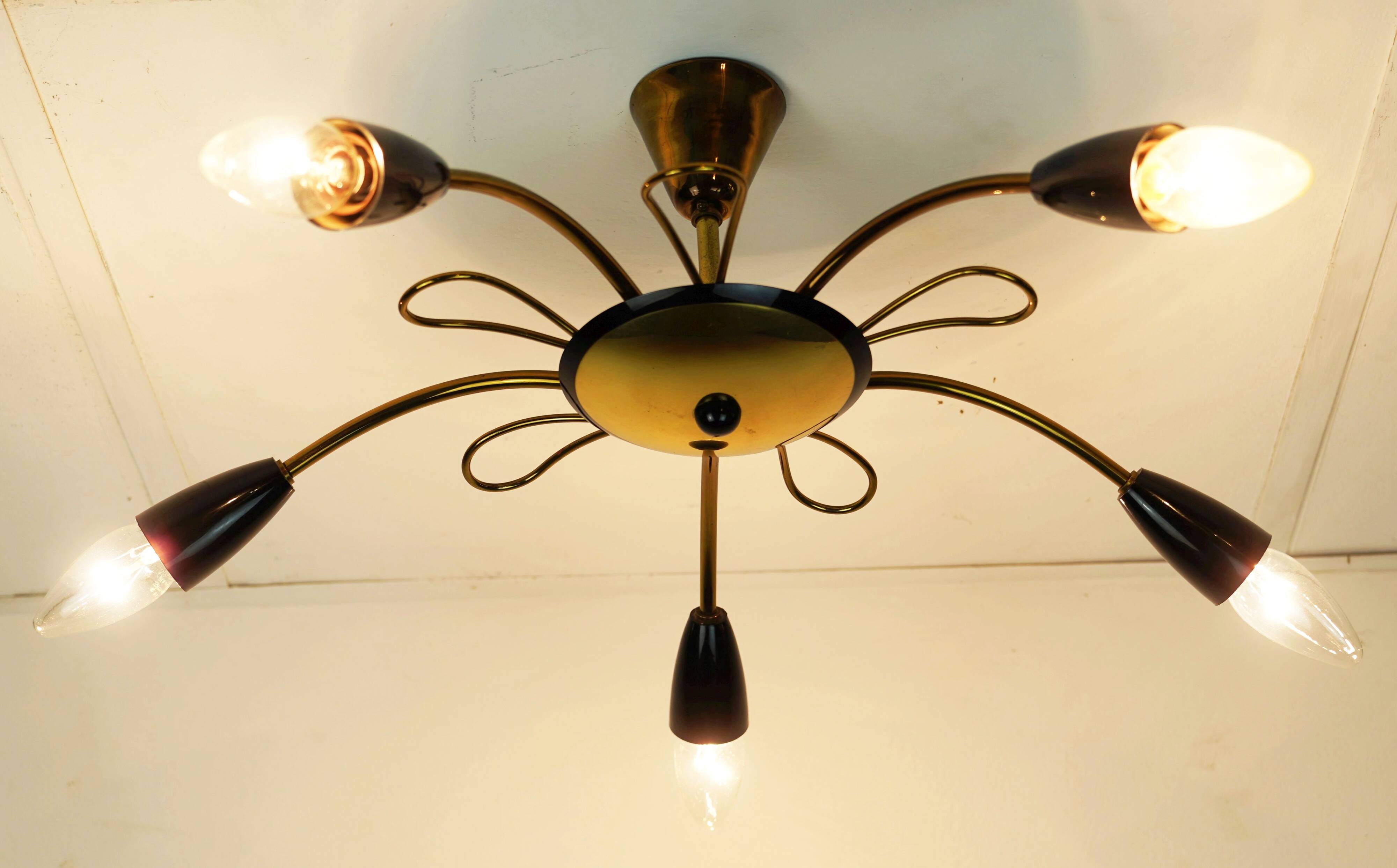 1950s sputnik spider CEILING LAMP brass stilnovo ära mid century