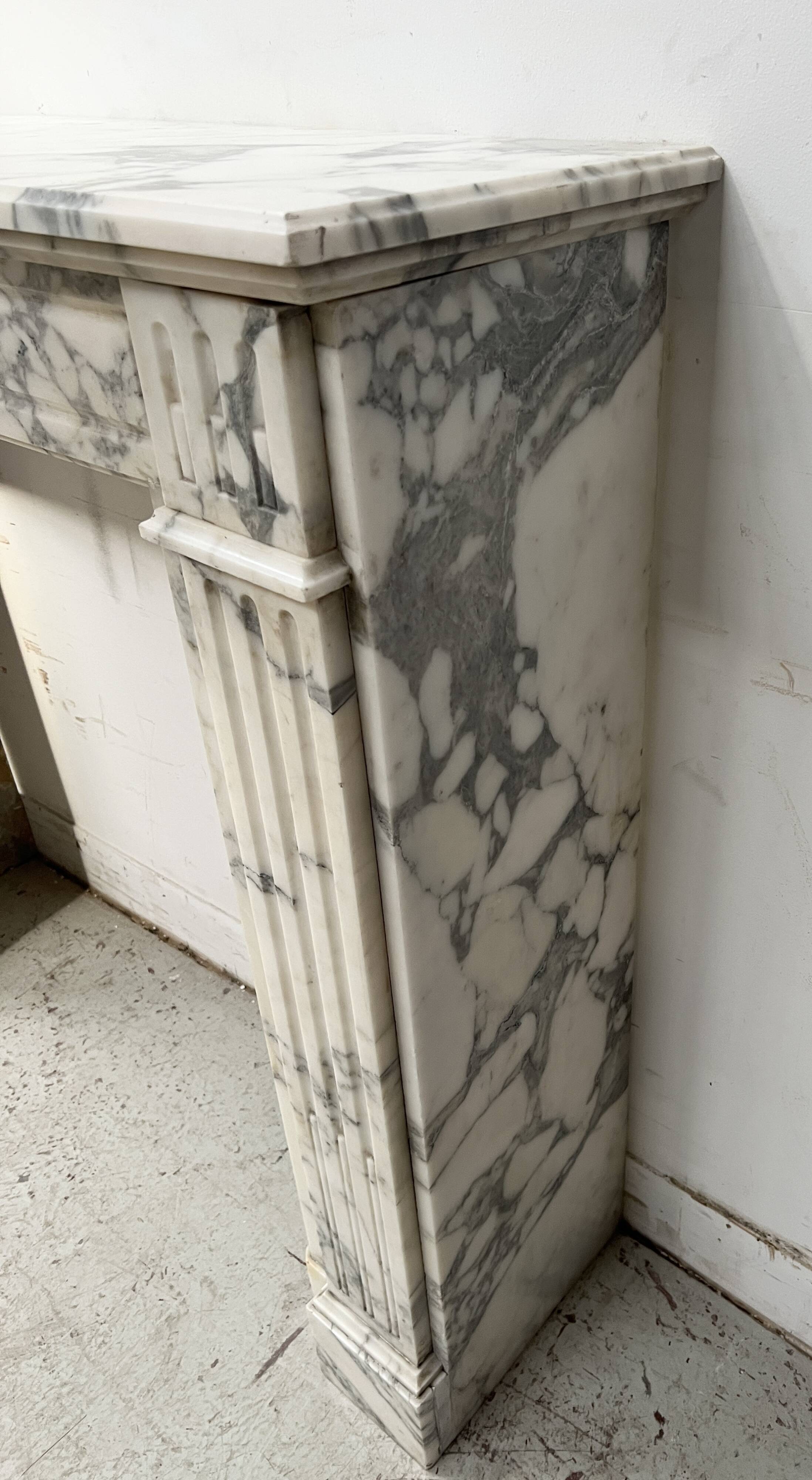 Louis XVI Style White Veined Carrara Marble Fireplace 19th Century