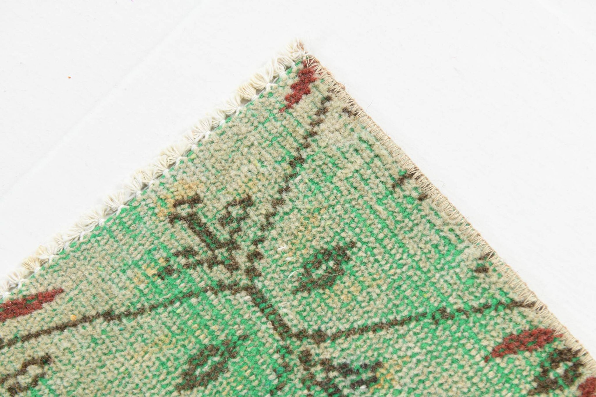 6x9 Vintage Green Geometric Pattern Anatolian Vintage Rug, 179x283 Cm