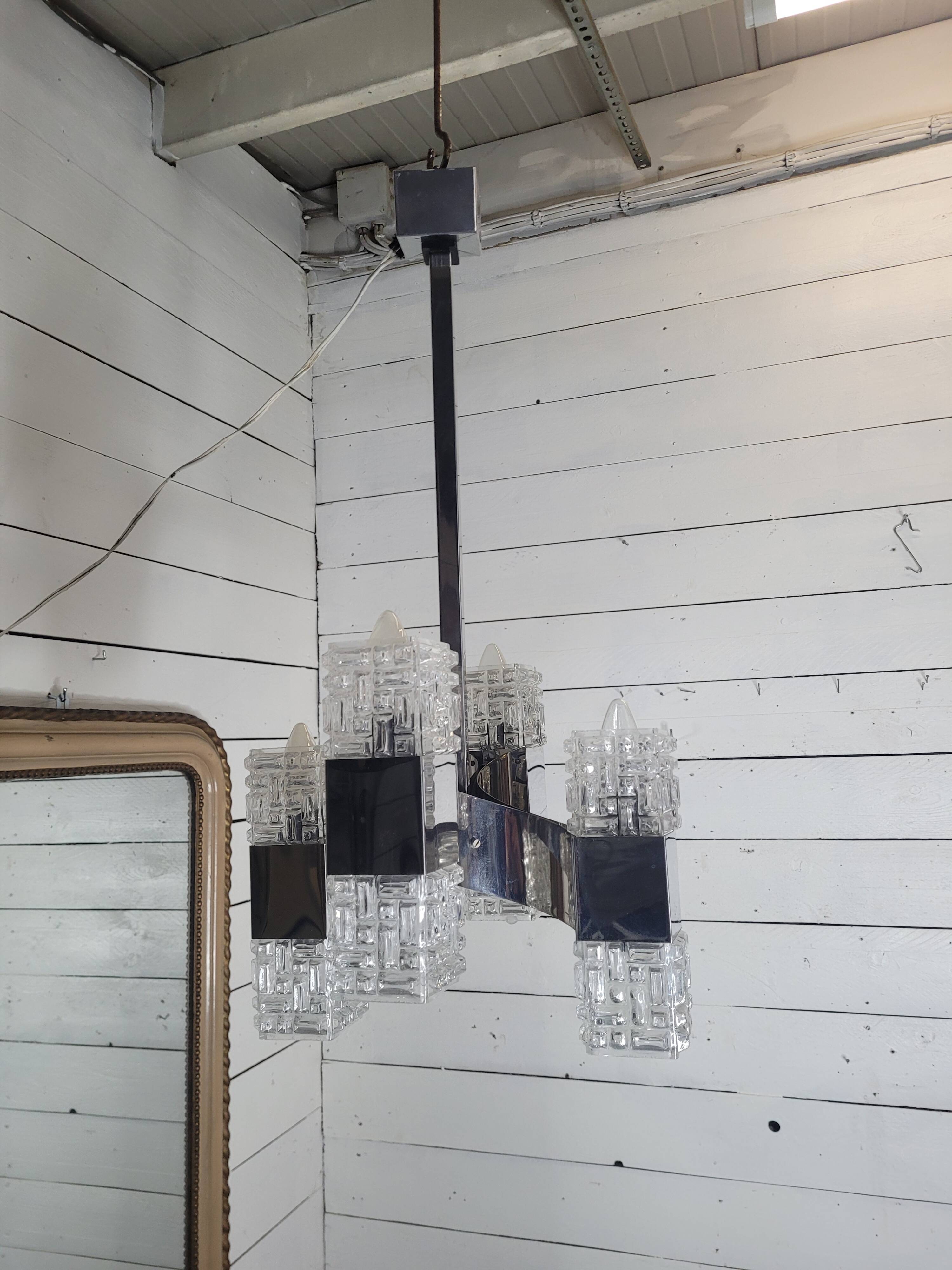 Chrome and glass pendant chandelier by Sciolari, Italy, 1960s
