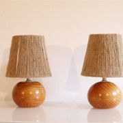 Paire de lampes vintage en bois et corde 1970