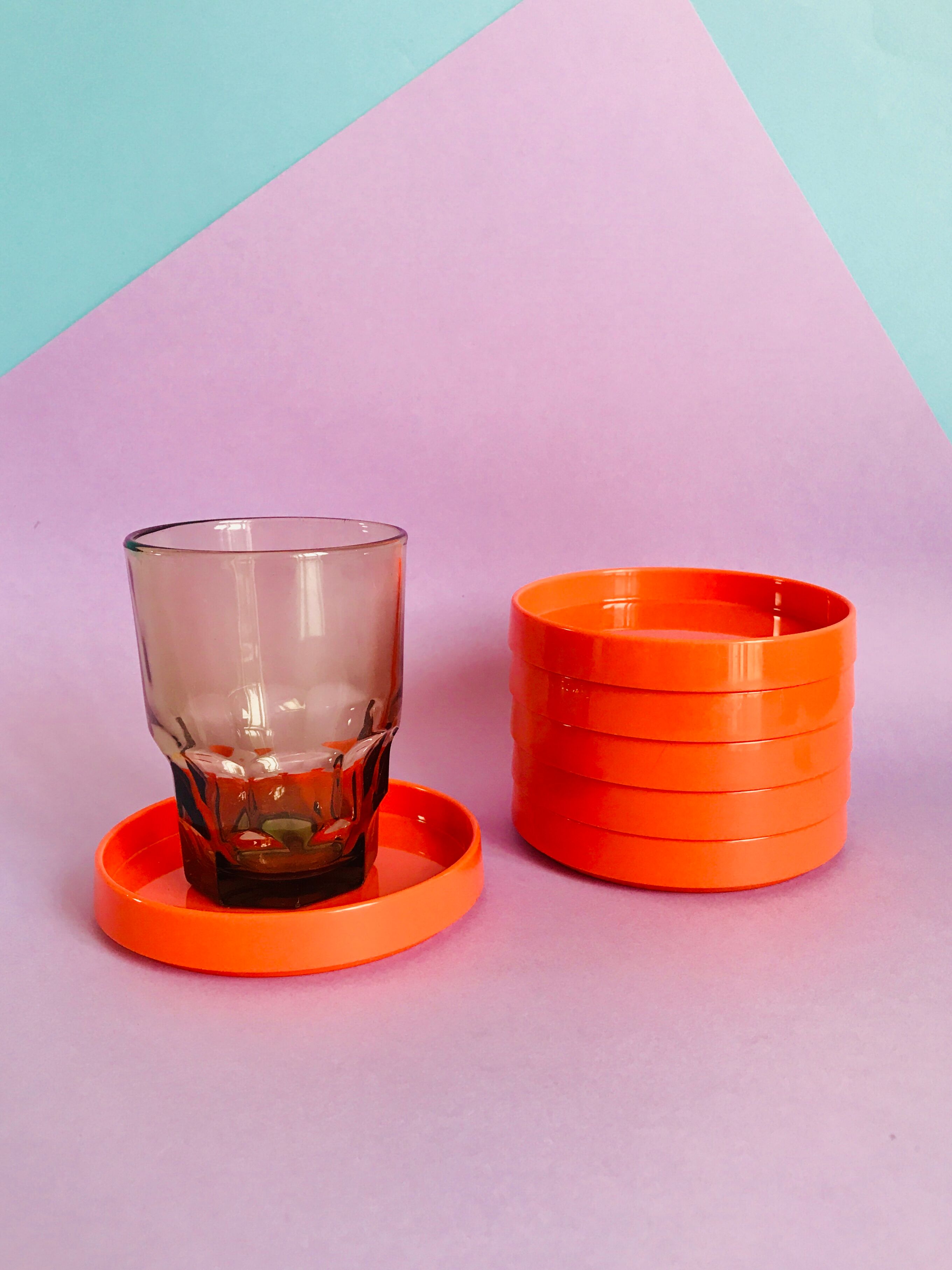 6 vintage orange plastic glass undersides from the 70s