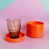 6 vintage orange plastic glass undersides from the 70s