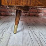 Pair of Asymmetrical Mid-Century  Walnut Nightstands with Brass Details