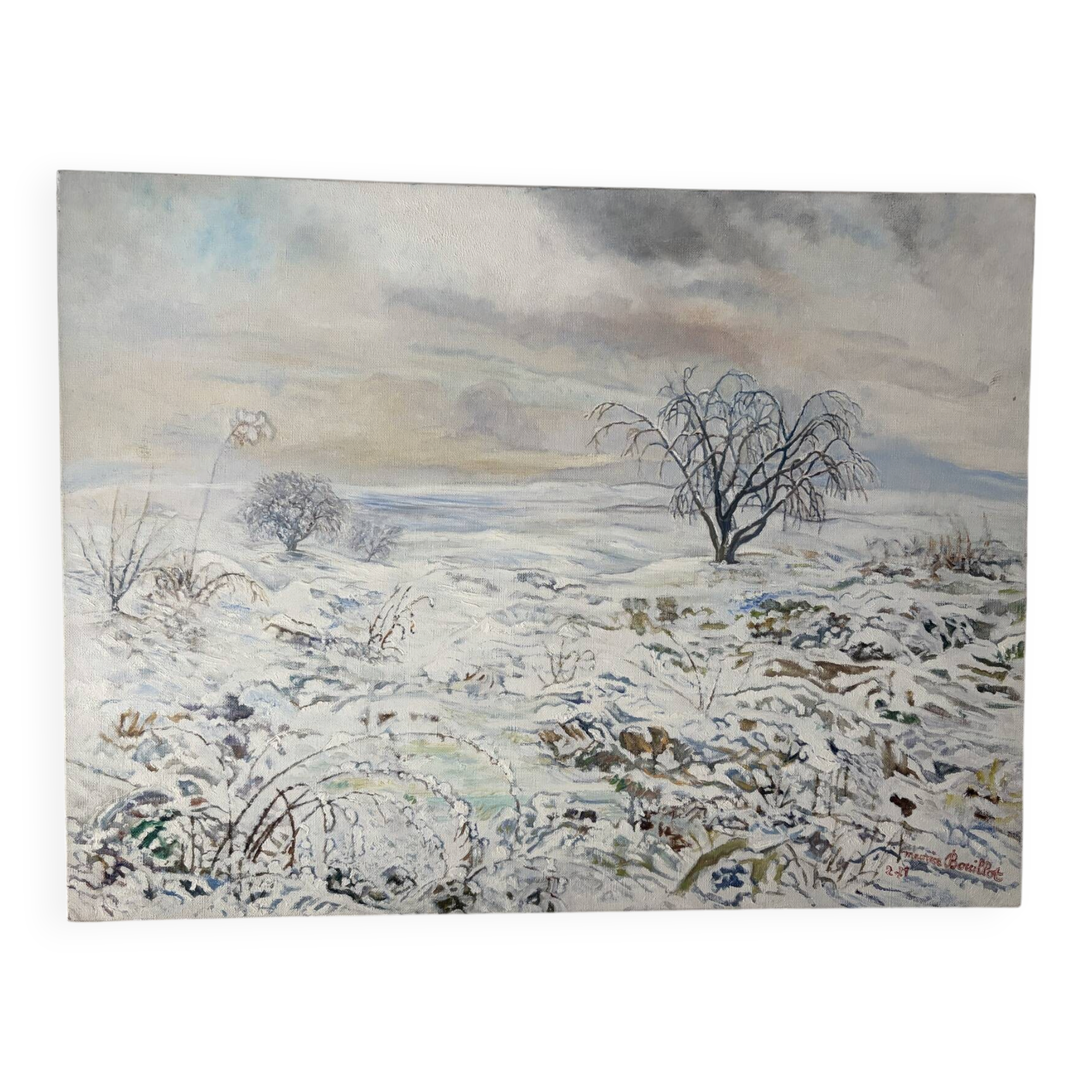 Winter landscape, oil on canvas signed Maurice Bouillot 1971