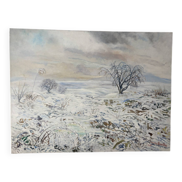 Winter landscape, oil on canvas signed Maurice Bouillot 1971