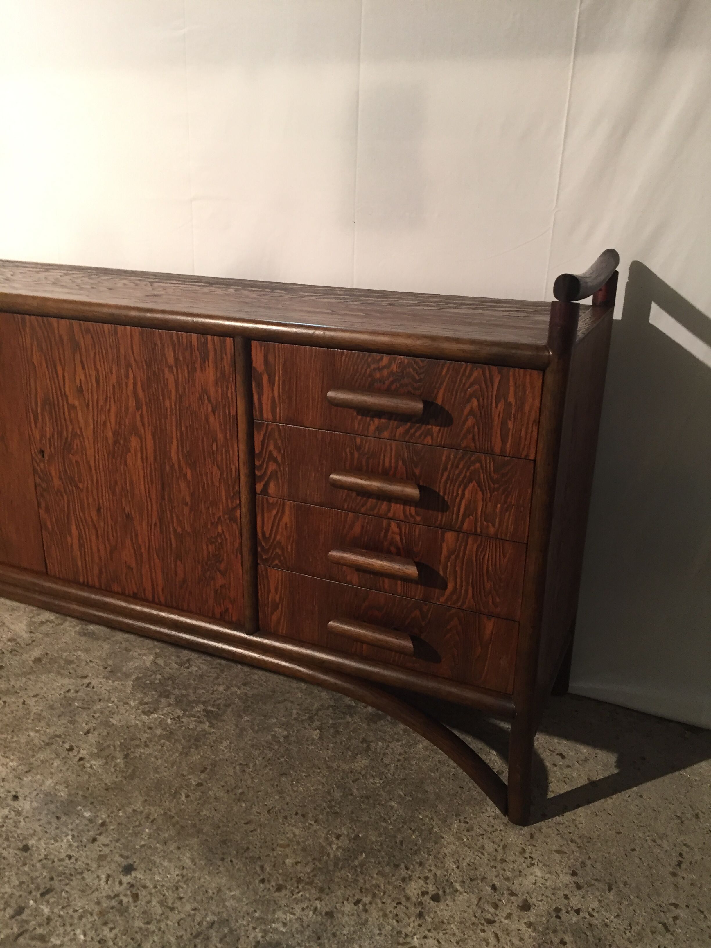 Brushed oak and bamboo sideboard 1970