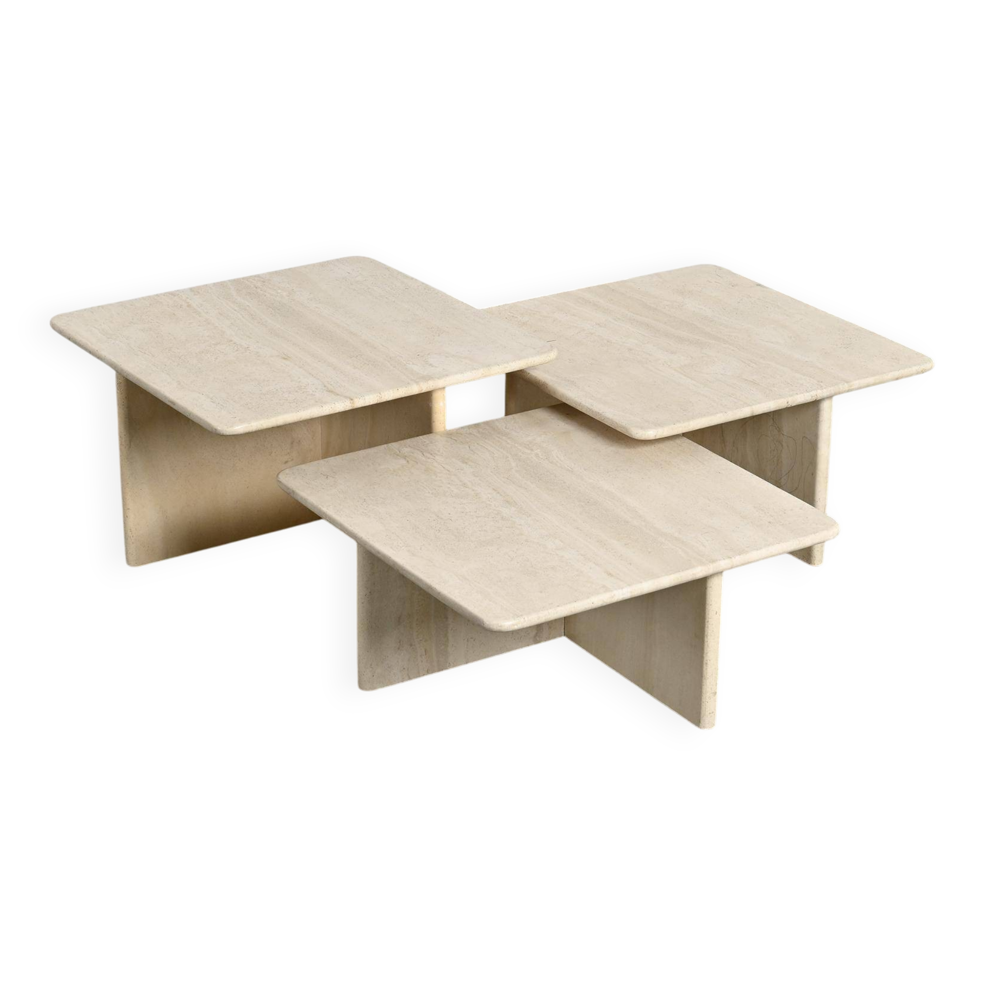 Set of three nesting tables in travertine, Italy circa 1970.