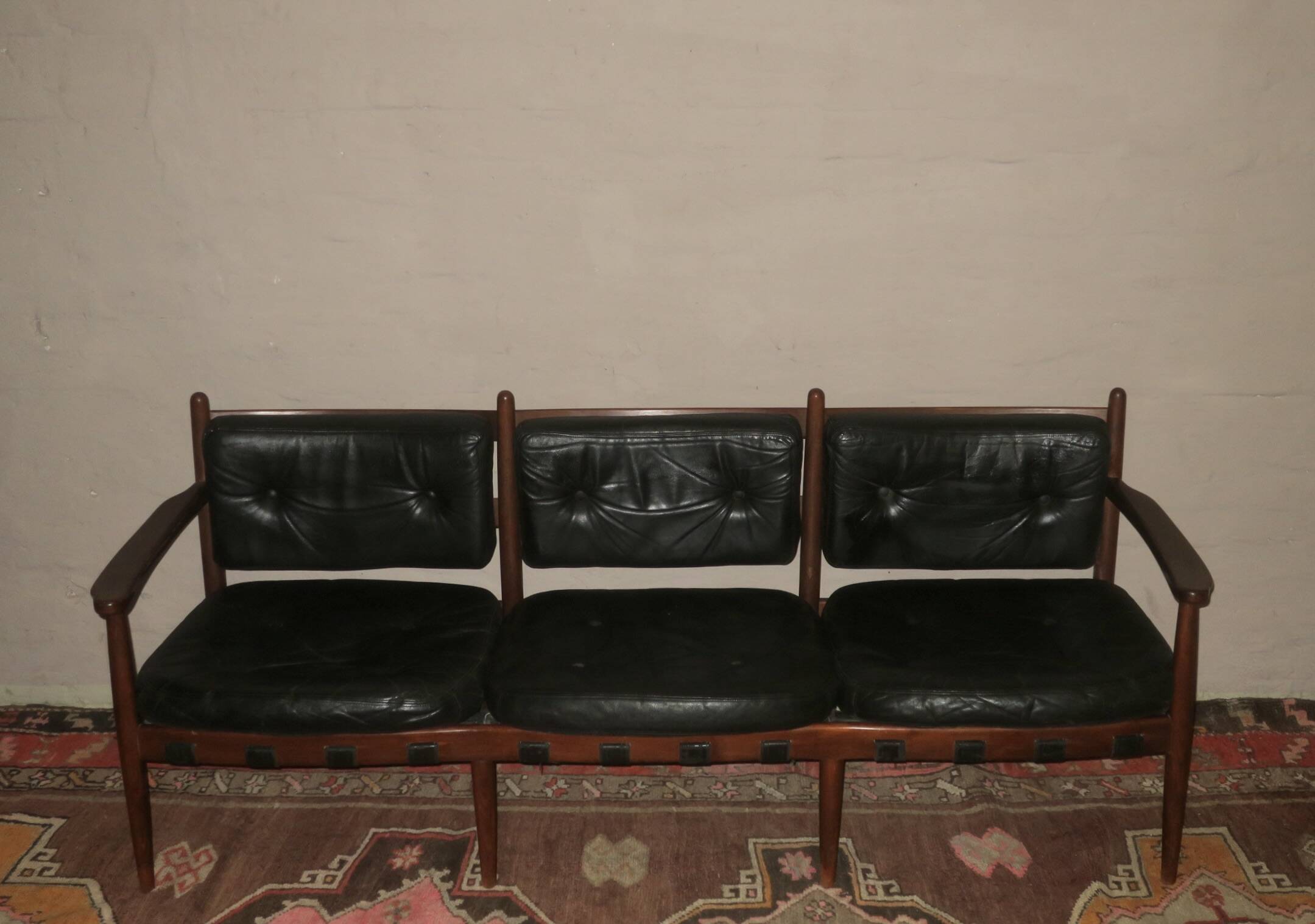Cadett 3-seater sofa in teak and leather by Eric Merthen, Sweden 1960s