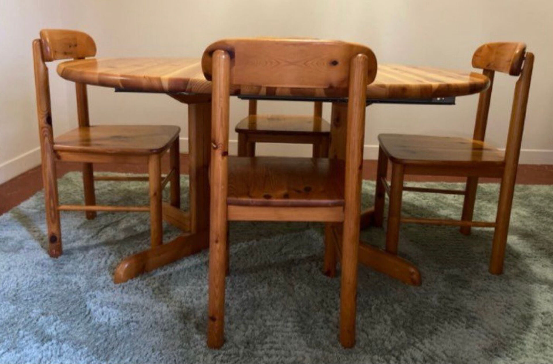 Table and chairs, pine, 1960s.