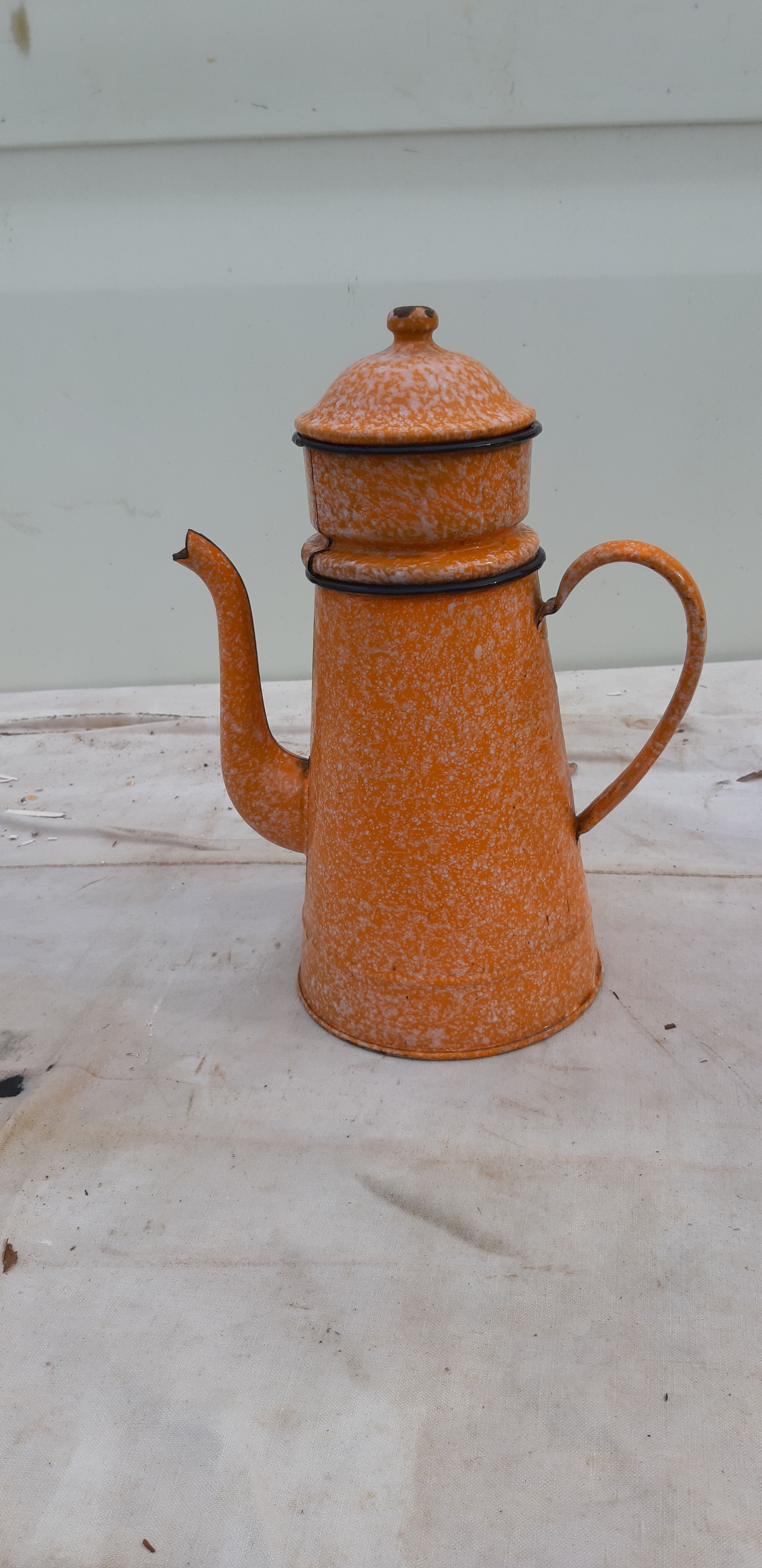 Orange enamelled coffee maker