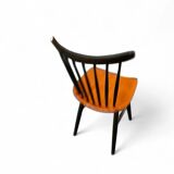 Set of 2 spindle back dining chairs, curved seating, teak wood seat, 1960s, Pastoe Holland, 1970s