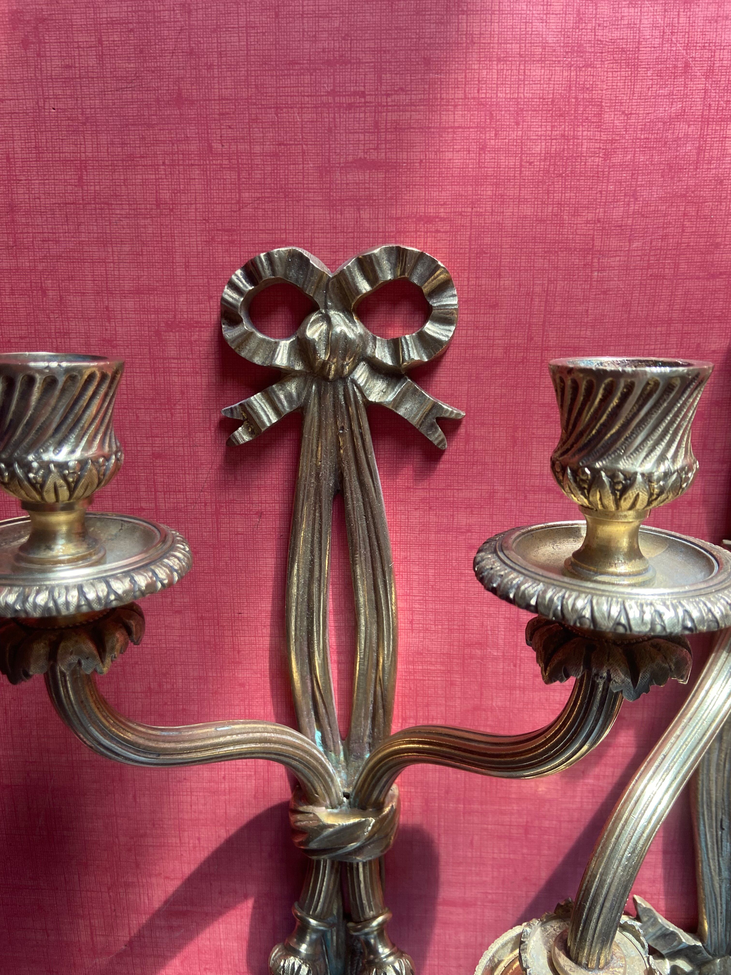 Superb Pair of Louis XVI Style Gilded Bronze Wall Lights – Signed A