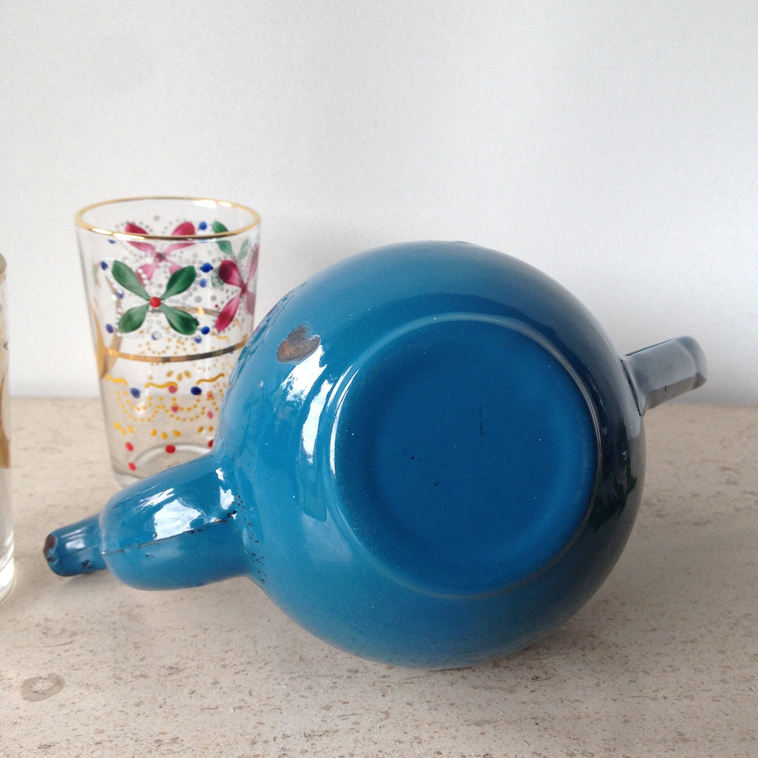 Teapot blue enameled metal