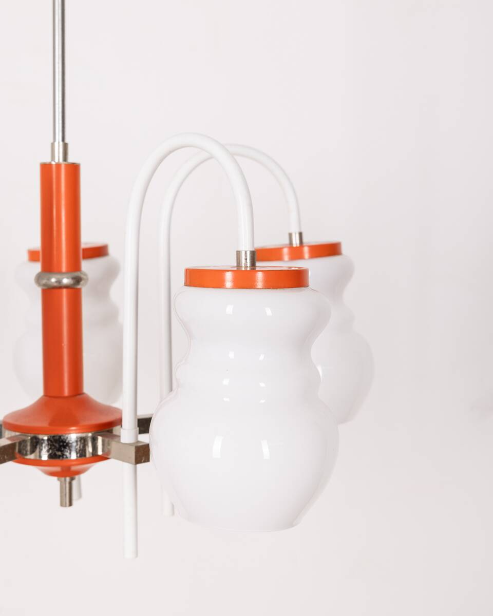 Lustre vintage années 70 en métal orange et verre design italien