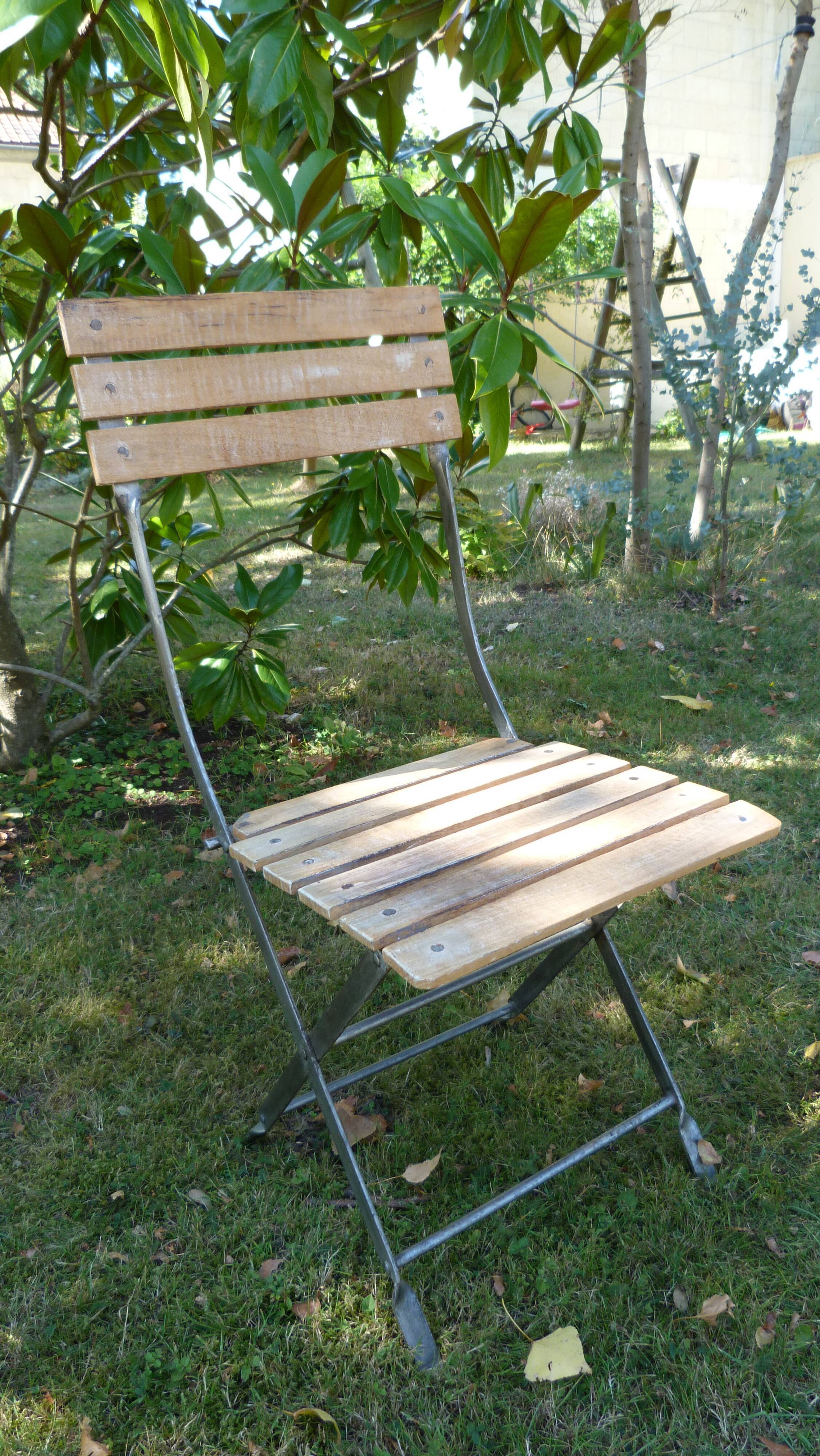 4 chairs bistro folding metal and slatted wood