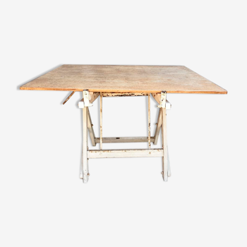 Table à mécanisme d'architecte 1960 en bois laqué blanc