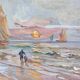 Gouache on panel, return from fishing, Jean Lory