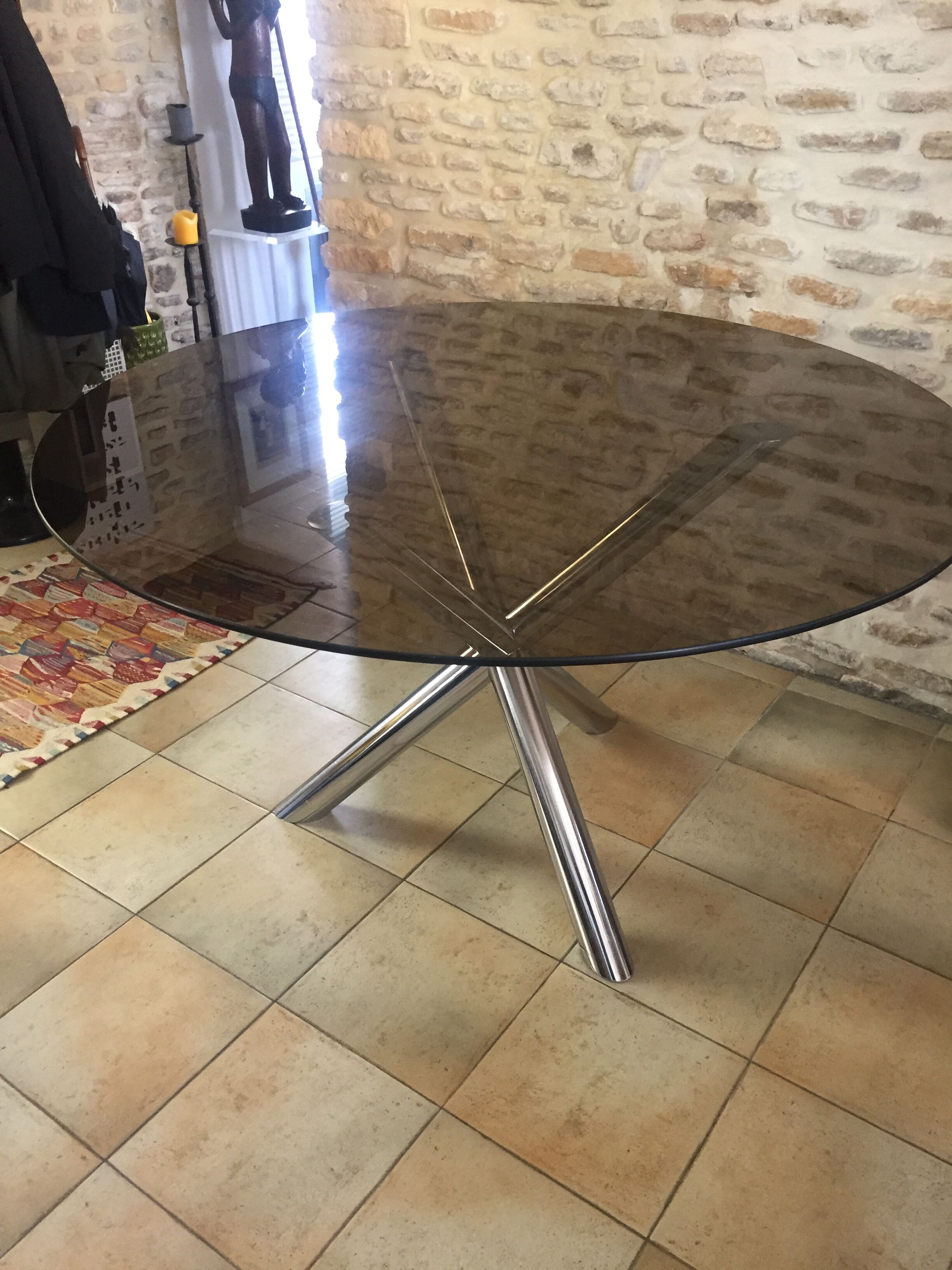 Vintage table roche bobois chrome and glass