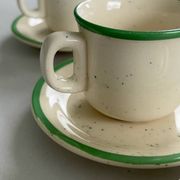 Set of 6 vintage speckled beige and green espresso cups – coffee service