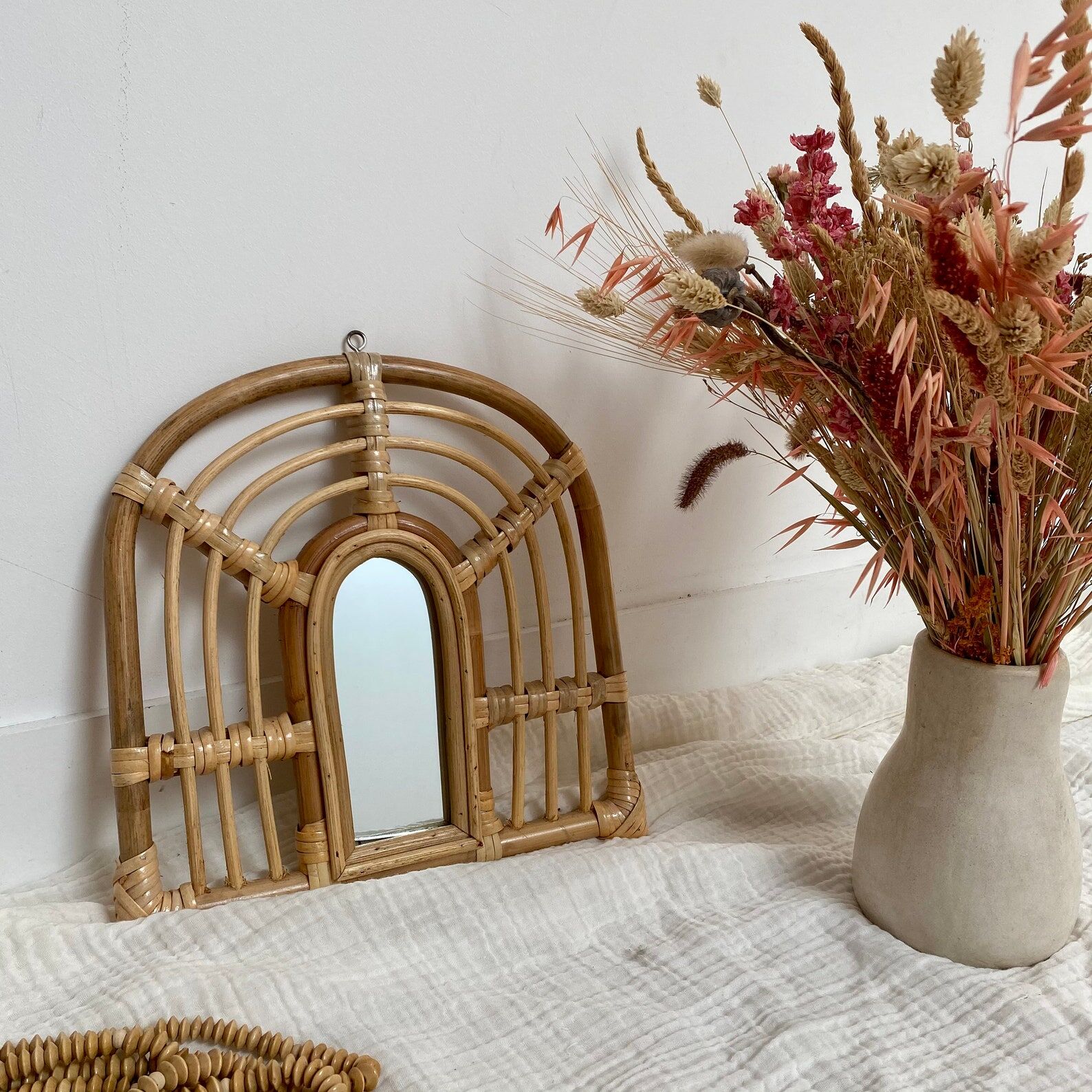 Miroir arche en rotin