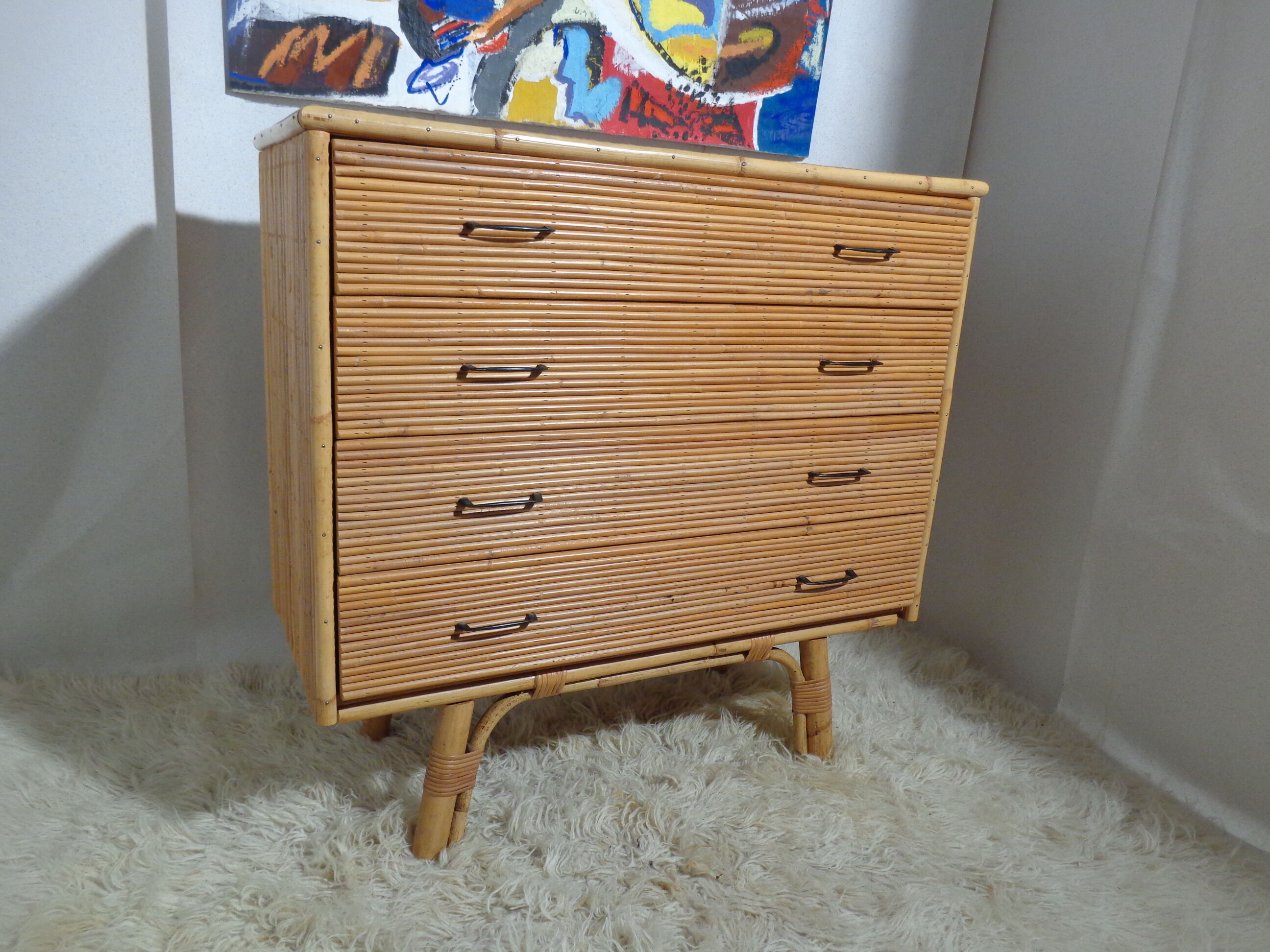 Bamboo and rattan chest of drawers  of the 60s