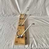 Vintage wooden coat rack - 4 cast aluminum hooks